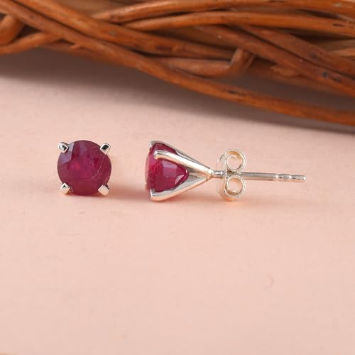 5 MM Natural Gemstone 925 Sterling Silver Hypoallergenic Studs Earrings Jewelry for Women Dainty Trendy Antiqued Silver Birthstone Earrings Jewelry Gifts for Women and Her - color: 6MM Ruby