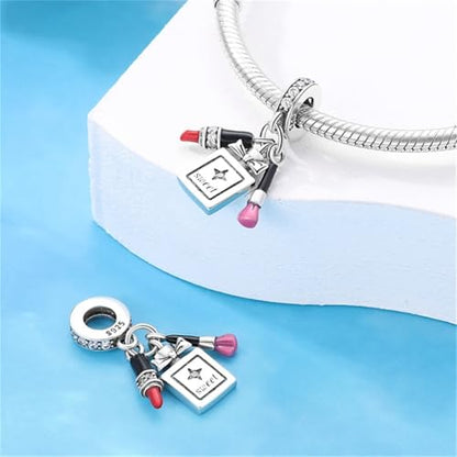 HONGRUI 925 Sterling Silver Charm for Bracelets Fashion Women Jewelry Gift - color: Red lipstick