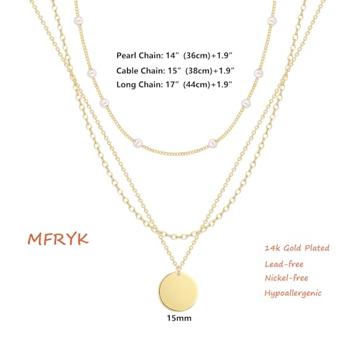 MFRYK Gold/Silver Necklaces Stack For Women,14K Gold/Sterling Silver Plated Simple Layered Choker Necklaces For Women,Stackable Multilayer Pearl Cross Disc Circle Pendant Cuban Herringbone Snake Paperclip Chain Necklaces Set Jewelry Gift for Women - style
