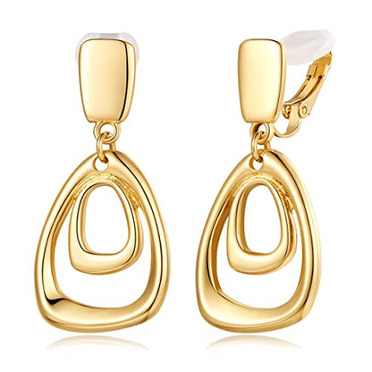 MUYAN Gold Clip On Drop Earrings for Women Non Piercing Dangle Earrings Fashion Jewelry - color: B Clip Gold