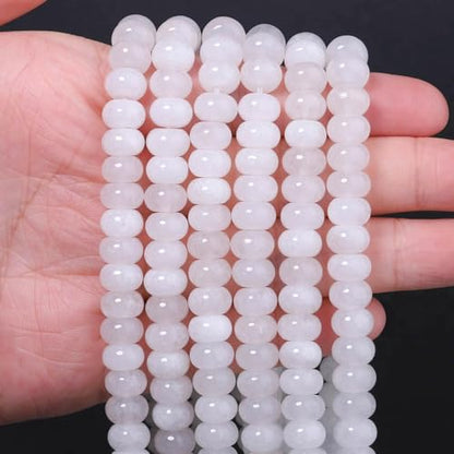 Songxi 5x8mm Natural Clear White Jade Stone Rondelle Beads, 75PCS Spacer Round Loose Abacus Beads for Jewelry Making, Gemstone for Bracelet Necklace Earrings, Arts and Crafts - color: Clear White Jade