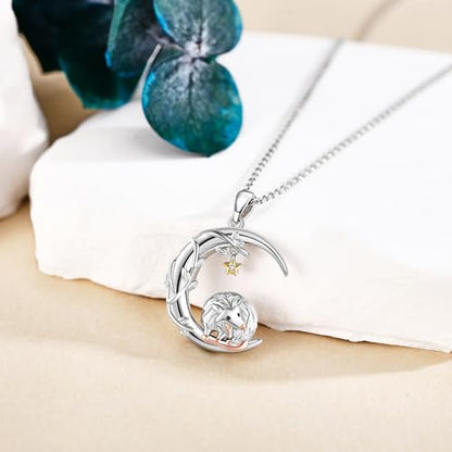 YAFEINI Moon Animal Necklace S925 Sterling Silver Owl/Fox/Red Panda/Possum/Snake/Dachshund Pendant Necklace Animal Jewelry Gifts for Women Mom Wife - style: POSSUM