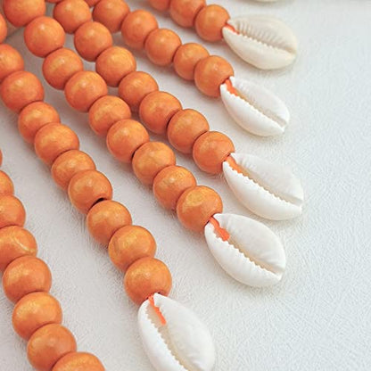 Coiris Boho African Wooden or Acrylic Beaded Bib Statement Necklace Strands Layered Cluster Chunky Collar Choker Wood Necklace for Women Fashion Costume Jewelry - color: N0065-Orange+Shell
