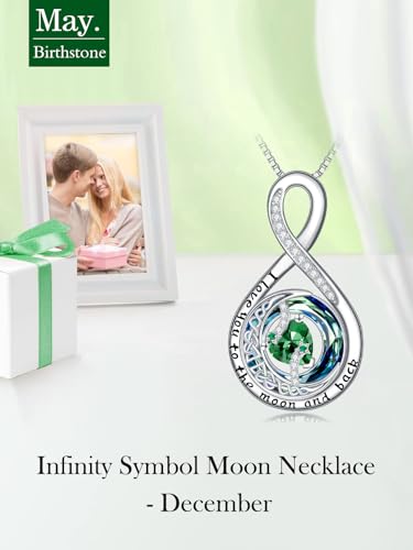 TOUPOP Birthstone Necklace for Women 925 Sterling Silver Moon and Star Pendant Necklaces I Love You to the Moon and Back Jewelry Anniversary Birthday Gifts for Her Wife Girlfriend Mom - color: 05-May-Emerald
