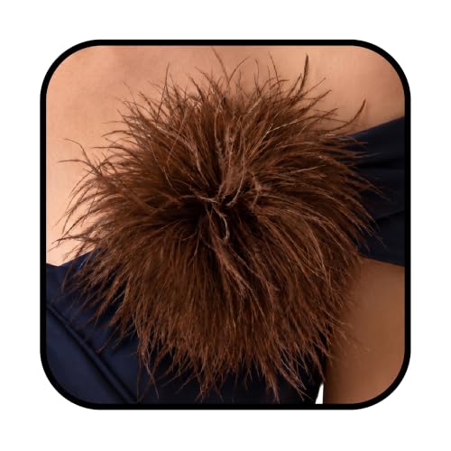 Feather Flower Brooch Pin & Hair Clip 2-in-1, Oversized Floral Lapel Pin for Women Men, Elegant Corsage Fascinator for Suit, Dress & Hat, Wedding, Party, Dance, Banquet & Costume Jewelry - color: Brown