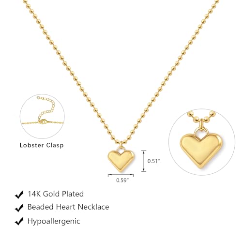 HERIER Cute Heart Necklace Dainty 18k Gold Plated Tiny Heart Pendant Choker Necklaces Small Gold Love Open Heart Chain Necklace for Women Simple Gold Necklace for Women Trendy Jewelry - color: Beaded Chain Heart-Gold