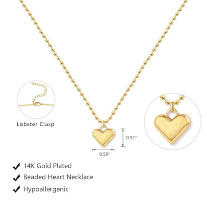 HERIER Cute Heart Necklace Dainty 18k Gold Plated Tiny Heart Pendant Choker Necklaces Small Gold Love Open Heart Chain Necklace for Women Simple Gold Necklace for Women Trendy Jewelry - color: Beaded Chain Heart-Gold