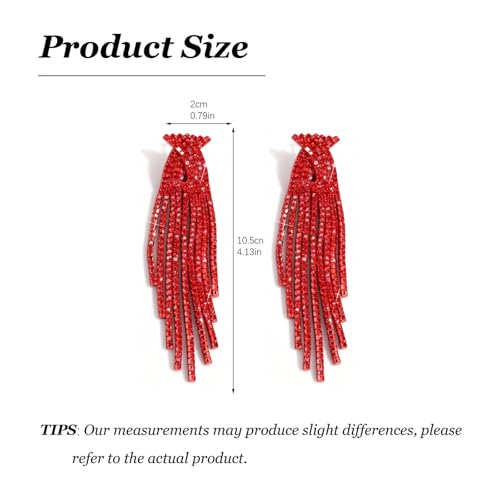 Rhinestone Earrings Prom Earrings for Women Sparkly Long Tassel Chandelier Drop Statement Earring Jewerly Gifts Wedding Party Prom Dresses Accessories - color: B3:red