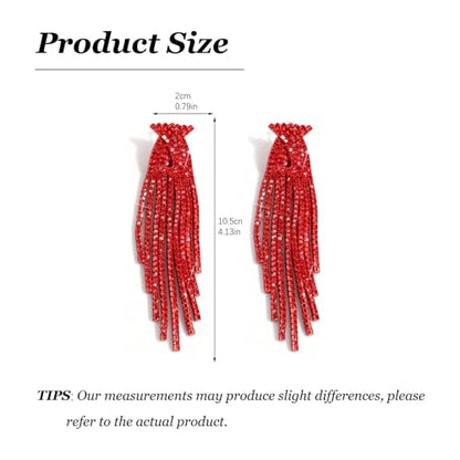 Rhinestone Earrings Prom Earrings for Women Sparkly Long Tassel Chandelier Drop Statement Earring Jewerly Gifts Wedding Party Prom Dresses Accessories - color: B3:red