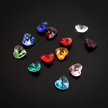 3 Sets Adabele Dangle Birthstone Pendant Drops 10mm Valentine Heart Crystal Beads Silver Plated Pendant Clasp Bail (36pcs) - size: Heart Pendant with Bail (3 Sets/36pcs)