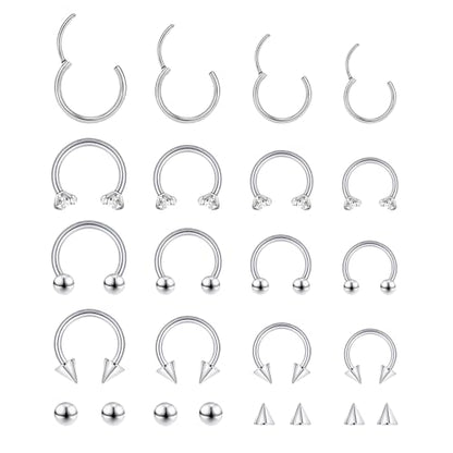 16G Hinged Clicker Segment Septum Rings Stainless Steel CZ Septum Jewelry Horseshoe Nose Lip Ring with Replacement Balls 3mm Cartilage Helix Tragus Earrings Daith Piercing Jewelry 6/8/10/12mm - style: 16S
