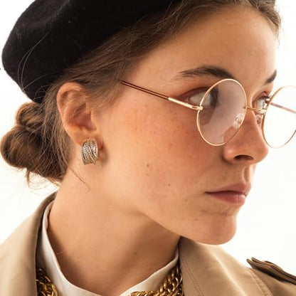 Mytys Two Tone Huggie Hoop Earrings Cross Over Design Twisted Rope Silver Gold Statement Wide Band Clip On Hoops for Women Fashion Jewelry Gift - color: Gold