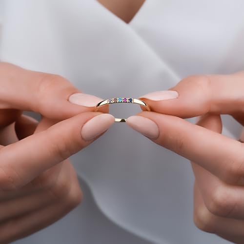 Dainty Multi-Stone Ring, 1-10 selectable Birthstones Ring, Minimalist Ring, Handmade Family Ring, Custom Ring, Personalized Gift, Mothers Day Gift, 14K gold & 925K Silver Ring - style: 9 birthstones