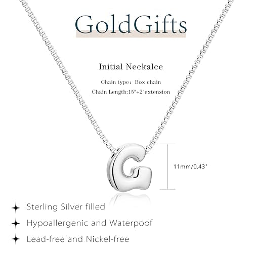 Bubble Gold Initial Necklaces for Women,14K Gold Plated A-Z Initial Necklaces for Women, Chunky balloon letter name Pendant Necklace Fashion Jewelry Gifts - color: G, style: Silver