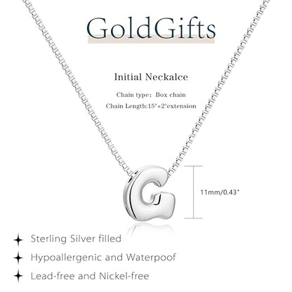 Bubble Gold Initial Necklaces for Women,14K Gold Plated A-Z Initial Necklaces for Women, Chunky balloon letter name Pendant Necklace Fashion Jewelry Gifts - color: G, style: Silver