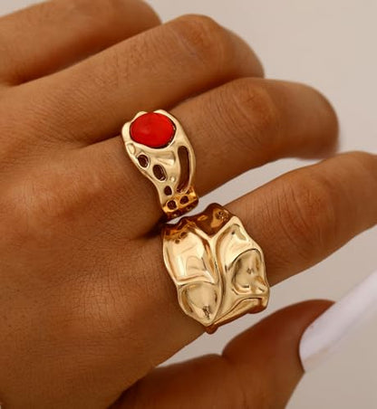 iF YOU 25 Pcs Gold Stackable Ring Set for Women, Chunky Knuckle Finger Midi Rings, Silver Simple Stacking Cute Rings Pack Trendy Stuff Jewelry Gift - style: 10 Red gem rings