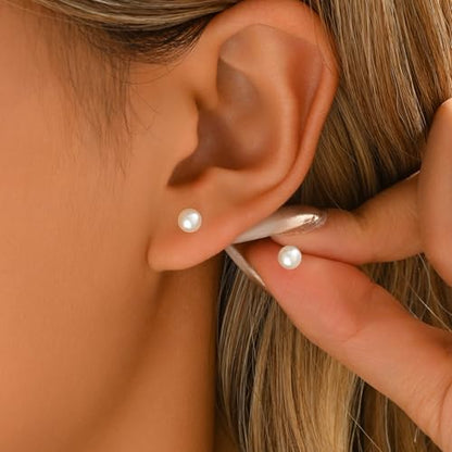 Pearl Stud Earrings for Women Gold/Silver Plated 3mm 4mm 5mm 6mm 8mm Pearl Earrings Dainty Hypoallergenic Earrings - color: Gold, size: 5 Millimeters