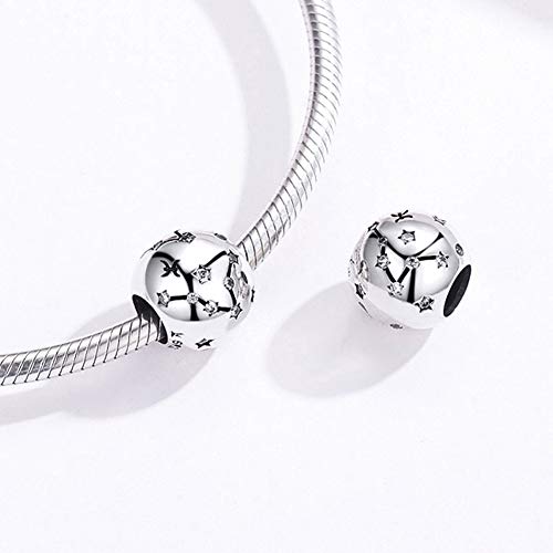Constellation Charm 925 Sterling Silver Birthstone Bead for Pandora Charms Bracelet-Gift for Anniversary Birthday Christmas Day - color: Pisces (2.19-3.20)