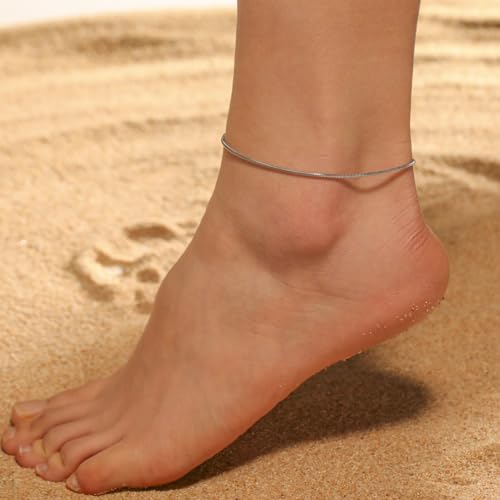 Amaxer Adjustable Stainless Steel Snake Chain Ankle Bracelet 0.04in Width Foot Chain for Women Beach Holiday Summer Vacation Jewelry - color: silver