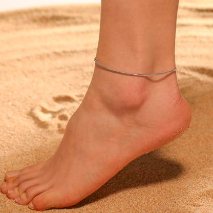 Amaxer Adjustable Stainless Steel Snake Chain Ankle Bracelet 0.04in Width Foot Chain for Women Beach Holiday Summer Vacation Jewelry - color: silver