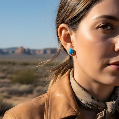 Turquoise Earrings, Natural Crystal Stud Earrings for Women, Dainty Minimalist 12mm Blue Gemstone Earrings Hypoallergenic Posts