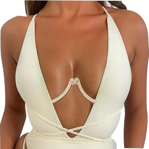 Rhinestone Chest Bracket Bra Chain Sexy Bikini Crystal Body Chains Butterfly Chest Chain Body Jewelry Accessories for Women - color: color1