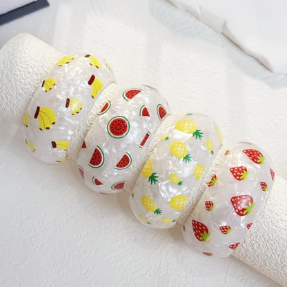 Chunky Fruit Acrylic Cuff Bangle Bracelet for Women, Colorful Strawberry Banana Cherry Watermelon Resin Acetate Wide Open Statement Jewelry Geometric Wristband Bracelets Summer Beach Jewelry - style: Strawberry