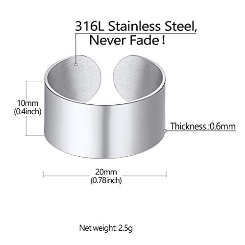 Stainless Steel Open Band Ring for Men Women 18K Gold/Black Plated Brush/Smooth Surface Rings Set Minimalist Jewelry(with Gift Box) - color: 06-Steel 10mm Smooth Surface