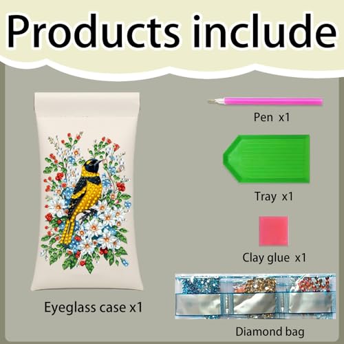 Diamond Art Painting Eye Glass Bag PU Sunglasses Glasses Storage Bag Built-in Glasses Cloth Press Automatic Closure - color: Oriole