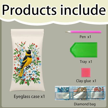 Diamond Art Painting Eye Glass Bag PU Sunglasses Glasses Storage Bag Built-in Glasses Cloth Press Automatic Closure - color: Oriole