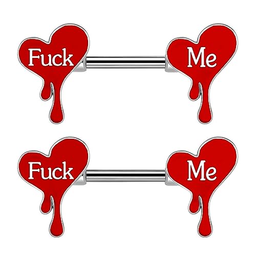 Letter Nipple Ring 14G 316L Surgical Steel Nipple Barbell Heart Shape Devil Body Piercing Jewelry for Women Men - color: red heart F