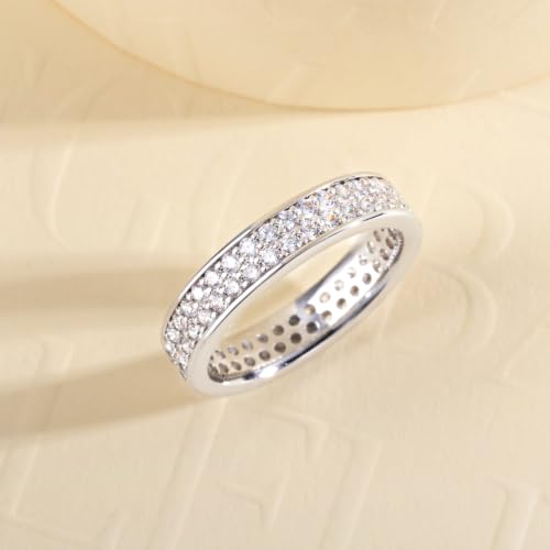 Cubic Zirconia Eternity Wedding Band Rings Round Cut 5A Grade D Color CZ Stacking Band Engagement Promise Rings for Women - style: Double Round-a