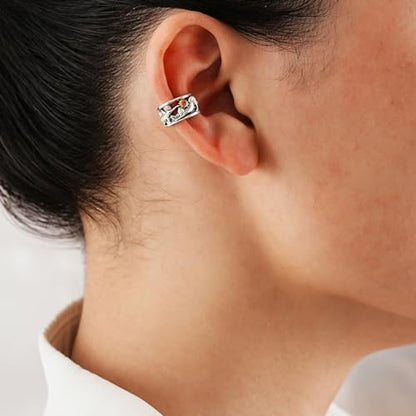 CHIC & ARTSY 925 Sterling Silver Ear Cuffs for Women, Non Piercing Clip On Cartilage Cuffs, Adjustable Fake Conch & Helix Earrings, Gold Plated & Oxidized Various Styles - color: ear cuff #29