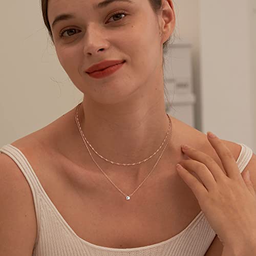 Tewiky Dainty 14k Gold Plated/Silver Cubic Zirconia Necklaces for Women, Simple CZ Jewelry Necklaces Trendy Gifts - color: Rose gold layer chain CZ