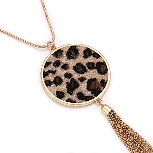 MOLOCH Long Necklaces For Woman Disk Circle Pendant Necklaces Tassel Fringe Necklace Set Statement Pendant - color: light leopard