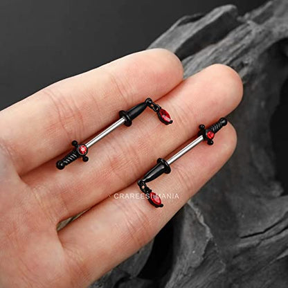 Dagger Nipple Ring 14G Gold Nipple Rings 316L Stainless Steel Nipple Piercing Jewelry Dangle Nipple Rings for Women Nipple Piercing Jewelry - color: Black