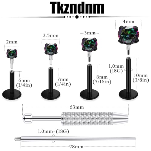 18/16g Flat Back Earrings Lip Rings Stud Jewelry Surgical Steel - color: Black, size: 18g