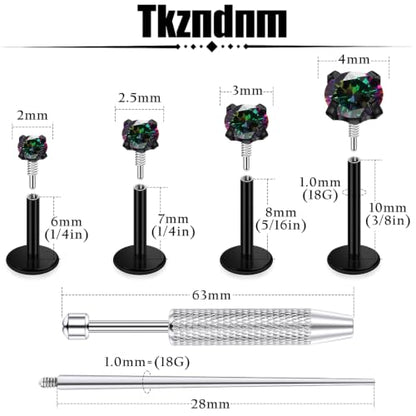 18/16g Flat Back Earrings Lip Rings Stud Jewelry Surgical Steel - color: Black, size: 18g