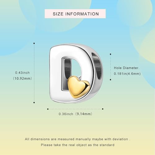 Two-Tone Gold Heart S925 Silver Letter Charm Fits Pandora Bracelet Necklace | Initial Bead Two-Tone Gold Heart, DIY European Bracelet Accessory, Gift for Ladies Birthday Anniversary Valentine - style: D