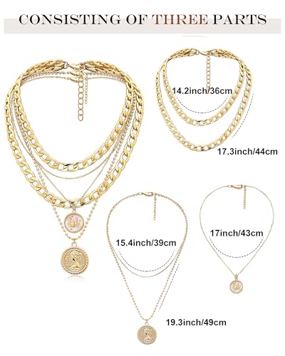 MJartoria Layered Necklaces for Women Trendy Retro Coin Pendant | Dainty Chunky Chain, Choker Necklaces, Jewelry Birthday Gifts - color: Golden, style: Zodiac-Cancer-3PCS Layered