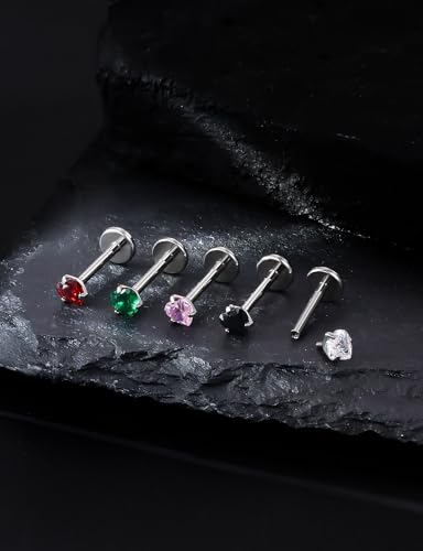 20G 18G 16G Astm F136 Titanium Internal Thread Flat Back Earrings Nose Studs Tragus Helix Conch Cartilage Lobe Earrings Medusa Labret Snake Bite Monroe Lip Ring Piercing Jewelry For Women Men - color: Black, size: 18G-8MM Bar-CZ 3MM