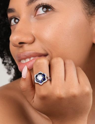 Flower Engagement Promise Ring Sterling Silver Birthstone Rings for Women Sapphire/Emerald/Ruby Gemstone Six Leaf Clover Statement Cocktail Ring Size 6 to 10 - style: 09. September-Created Sapphire