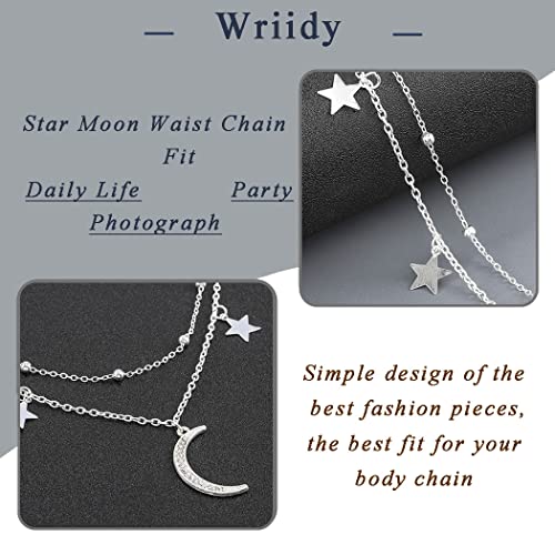 Waist Chain Silver Beads Belly Chain Gold silver Women Dainty Body Jewelry Accessories - color: silver star moon - 36 + 10 in
