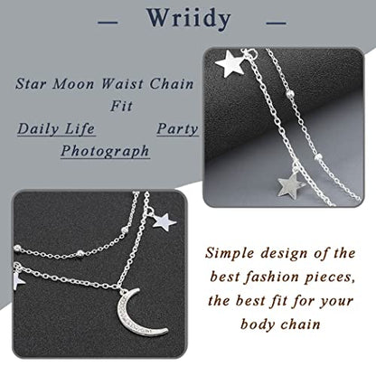 Waist Chain Silver Beads Belly Chain Gold silver Women Dainty Body Jewelry Accessories - color: silver star moon - 36 + 10 in