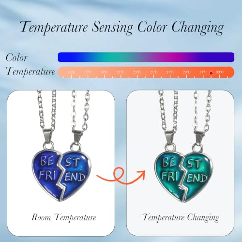 FM FM42 Temperature Sensing Color Changing Pendant Necklace with 19.29" Stainless Steel Rolo Chain - color: BFF Necklace Set, Pack of 2