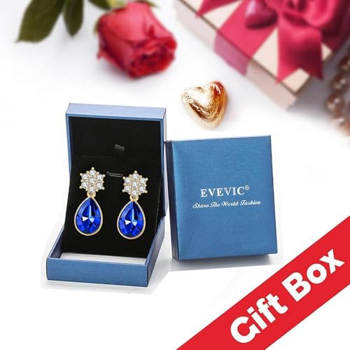 Elegant Austrian Crystal Teardrop Dangle Earrings for Women,14K Gold Plated Flower Drop Earrings Jewelry Gift for Birthday Wedding Anniversary - color: Sapphire