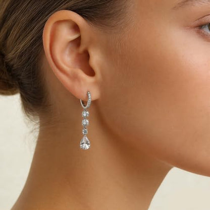 Sonateomber Christmas Tree Dangle Small Gold Hoop Earrings for Women, Cute Sparkly CZ Rhinestone Maple Clover Leaf Drop Earings Thanksgiving Holiday Accessories Fashion Jewelry Gift - color: Silver Teardrop