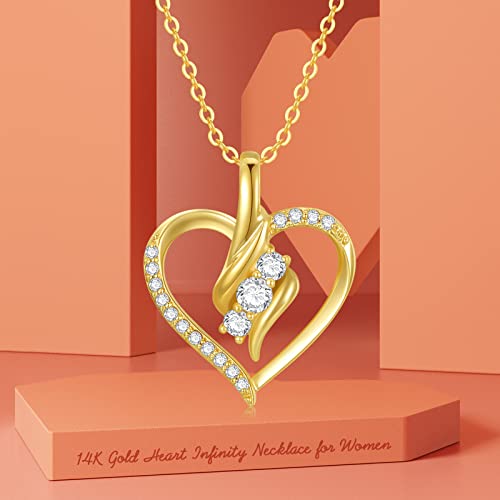 SISGEM 14K Solid Gold Heart Necklace for Women,Yellow Gold 0.55 Carat(CTTW) Moissanite Infinity Heart Pendant Necklaces Anniversary Birthday Gifts for Wife Mom 16''-18'' - color: Style-4