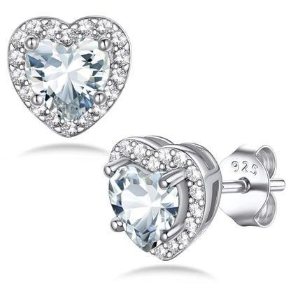 Bestyle Sparkling 925 Sterling Silver Birthstone Stud Earrings for Women, Heart/Round/Teardrop/Square Solitaire Diamond Studs Earrings, Great Birthday/Christmas Gifts - style: 04. White Diamond-April-heart