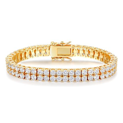 2 Rows Tennis Bracelets for Women Men - 18K Yellow Gold Plated 3mm Round Cut Cubic Zirconia Classic Tennis Bracelet, Size 6.5-8.5 Inch - color: Gold - 2 Rows, size: 7 inch